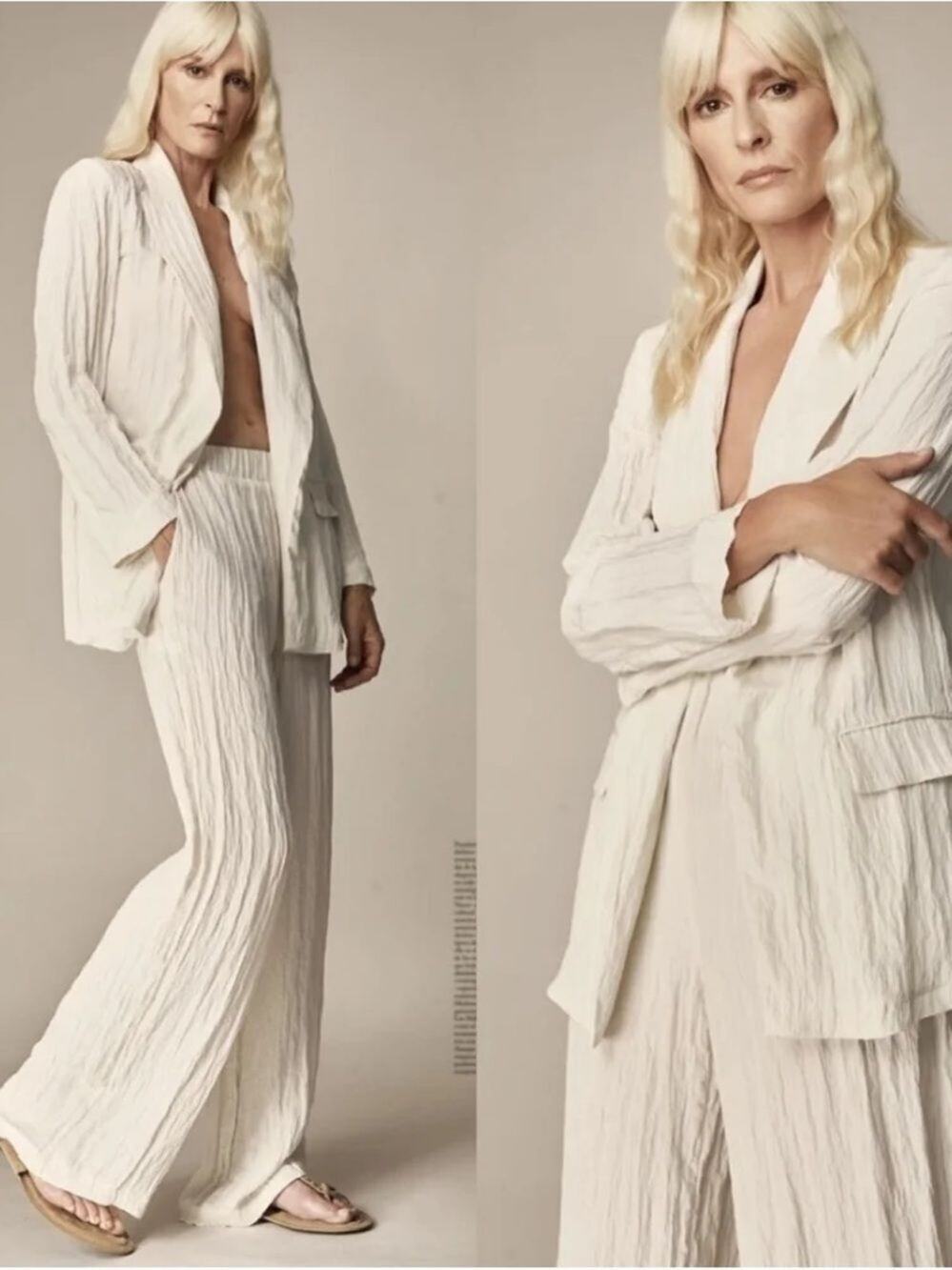 Zara Ivory Solid Shawl Lapel Long Sleeve 2-Piece Pant Suit Set Size L